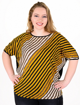 Макси блуза от цветни раета (жълт)